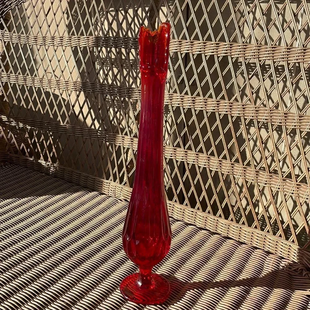 Vintage Fenton Ruby Thumbprint Swung Glass Vase